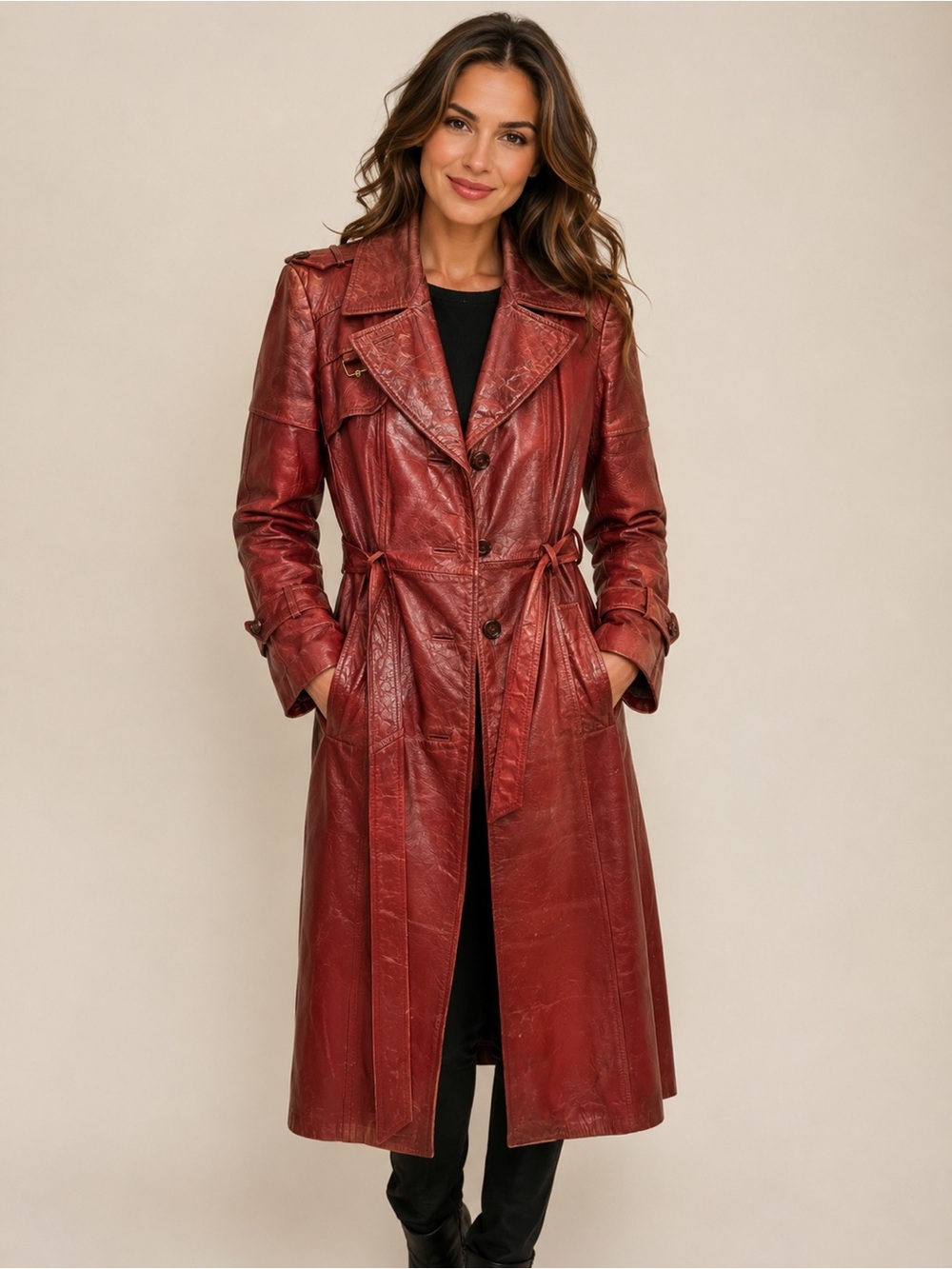 Vtg Etienne Aigner Oxblood Leather Trench Coat XS/S
